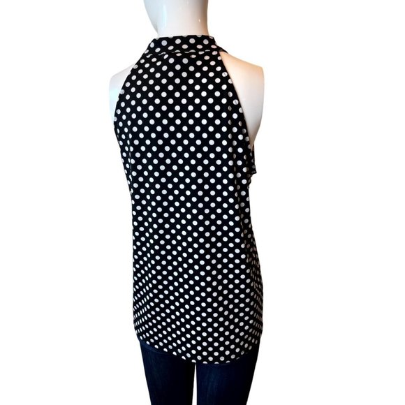 Lola B. Women Polka Dot Sleeveless Blouse Top Ruffle V Neck White Black Size M - Picture 2 of 6